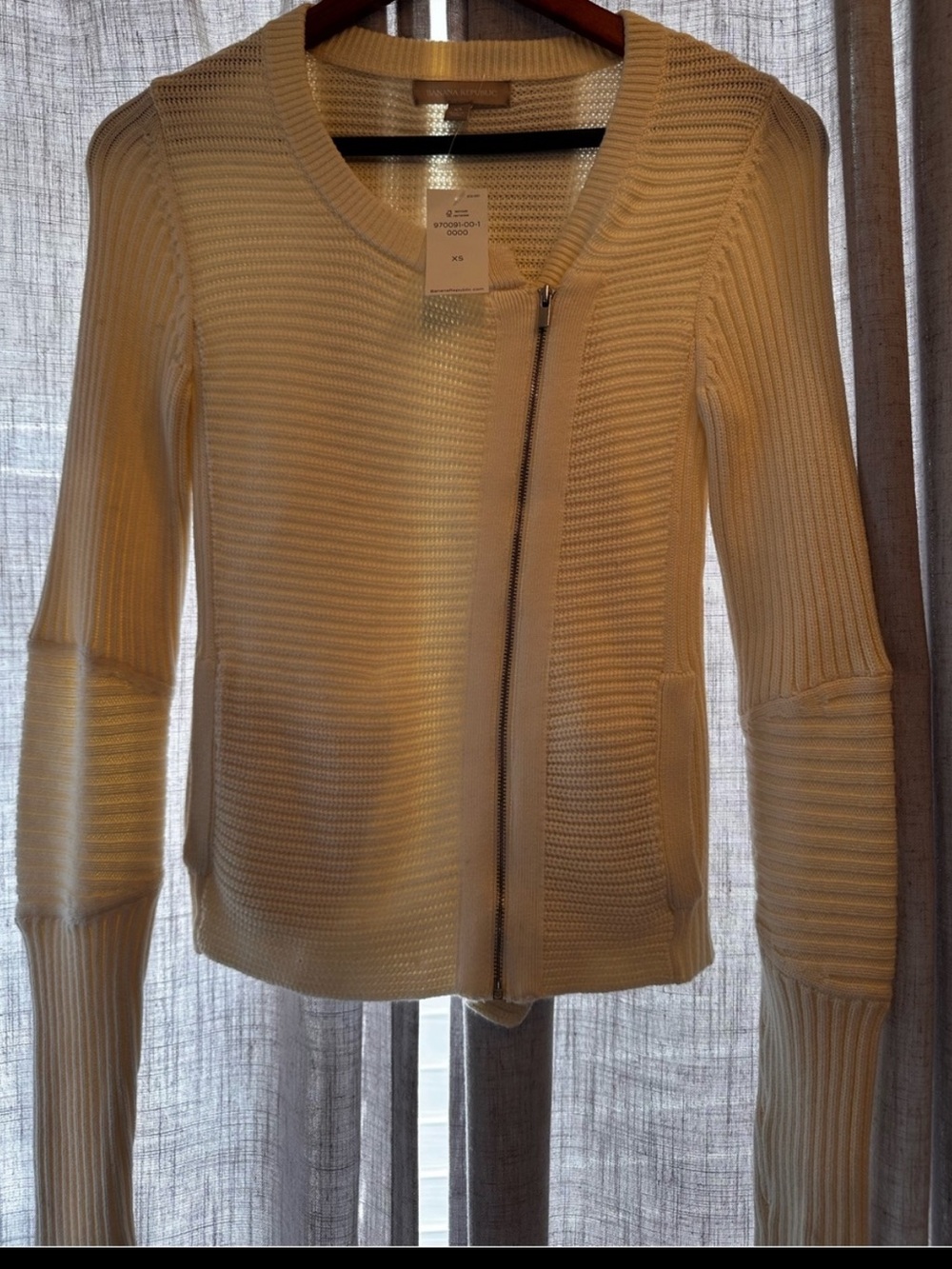Banana Republic Cream Asymmetric Zip Knit Cardigan